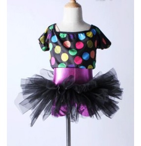 Black violet patchwork two pieces split set girls kids children performance competition professional leotard tutu ballet dance dresses outfits